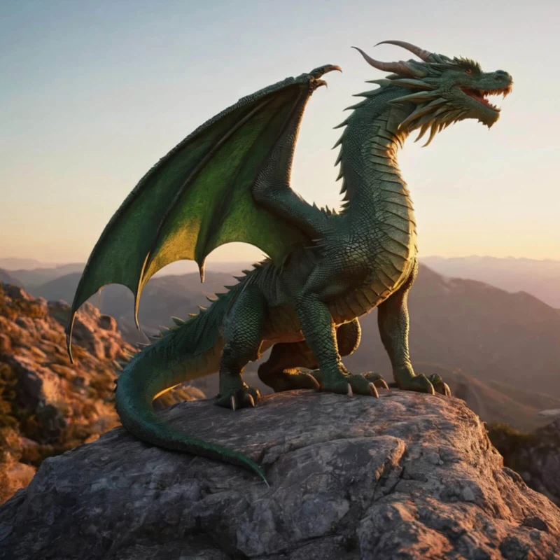 Aluminiumbild Majestätischer Drache auf Felsen Quadrat