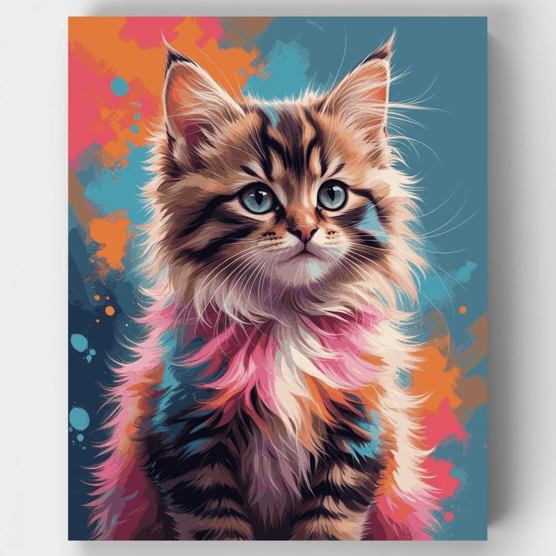 Fluffy Kitten with Vibrant Colors - Paint by Numbers Kit