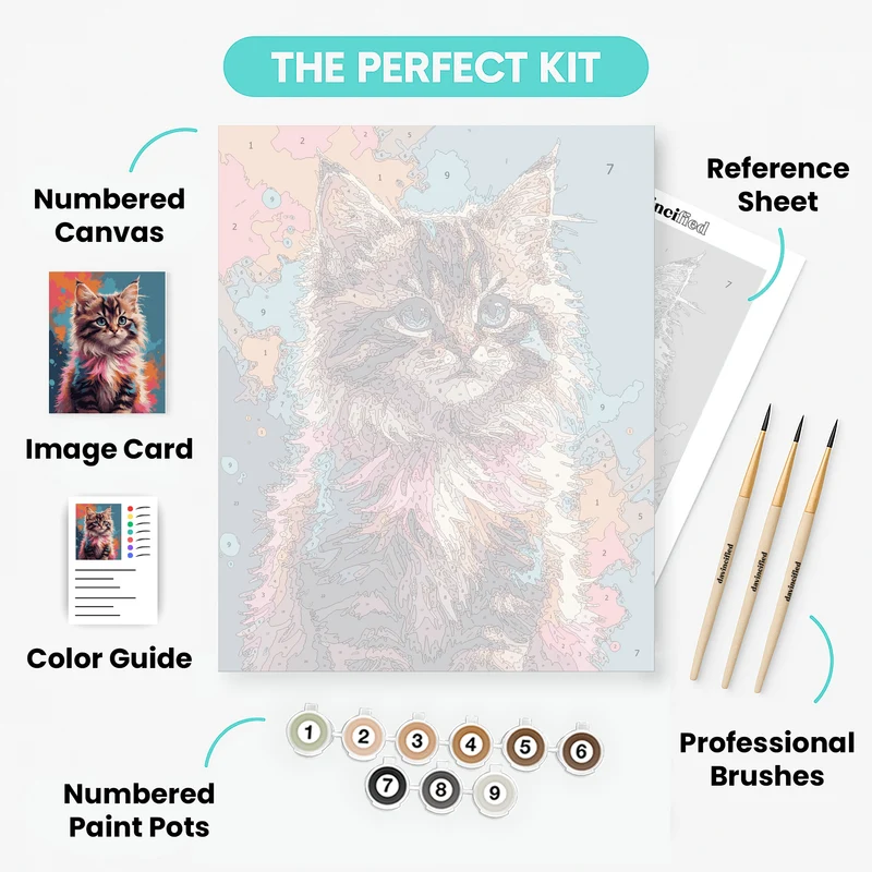 Fluffy Kitten with Vibrant Colors - Paint by Numbers Kit