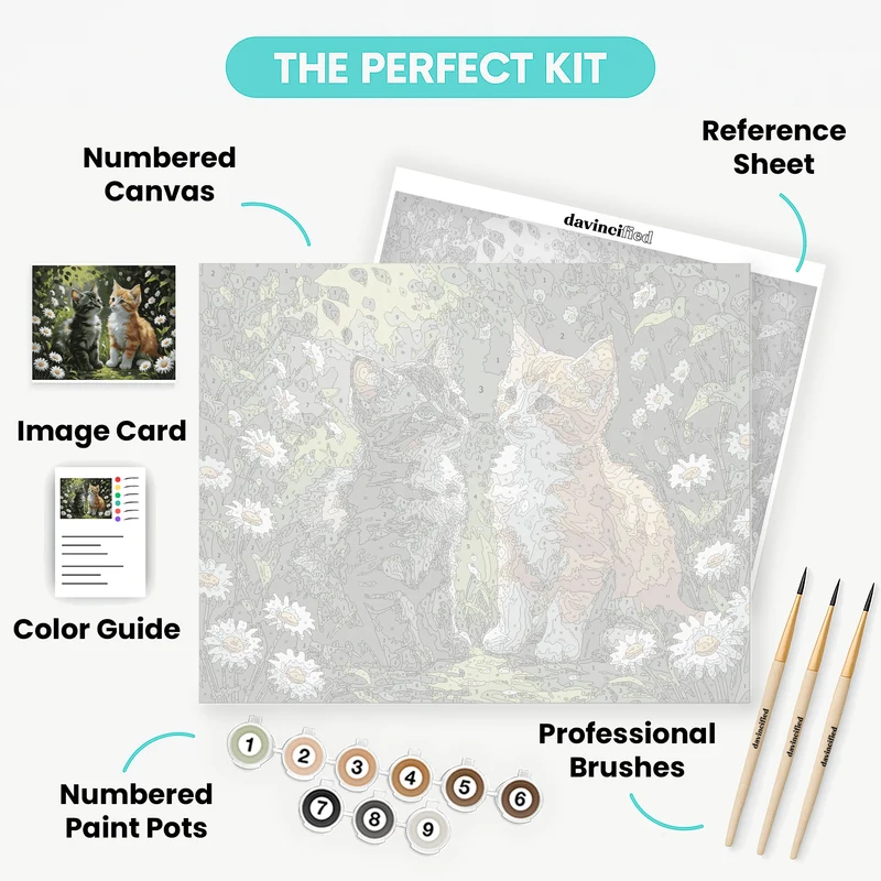 Two Kittens in Daisy Garden - Paint by Numbers Kit
