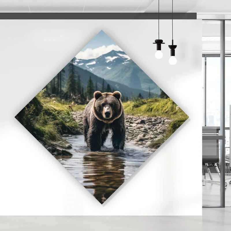 Aluminiumbild Mächtiger Bär in natürlicher Umgebung Raute