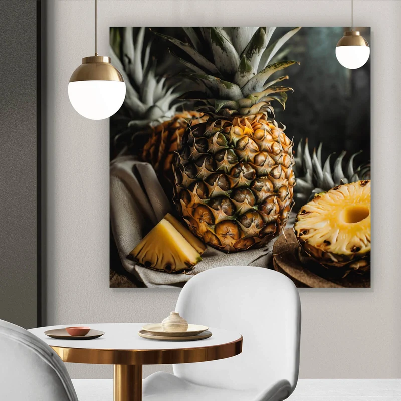 Poster Fruchtige Ananas auf Leinentuch Quadrat