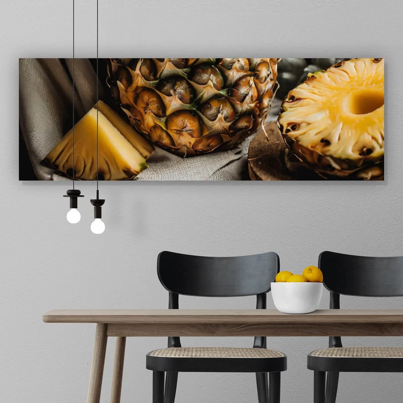 Leinwandbild Fruchtige Ananas auf Leinentuch Panorama
