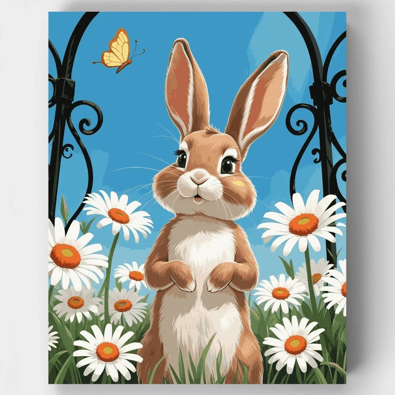 Cheerful Bunny in Daisy Garden - Paint by Numbers Kit