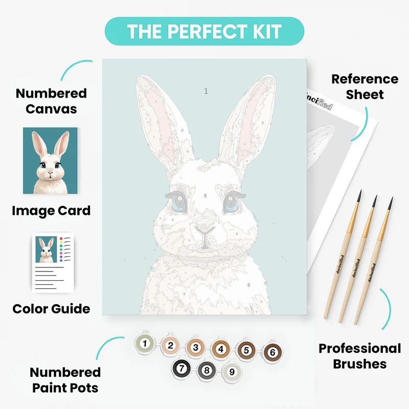 Adorable White Rabbit Portrait - Paint by Numbers Kit