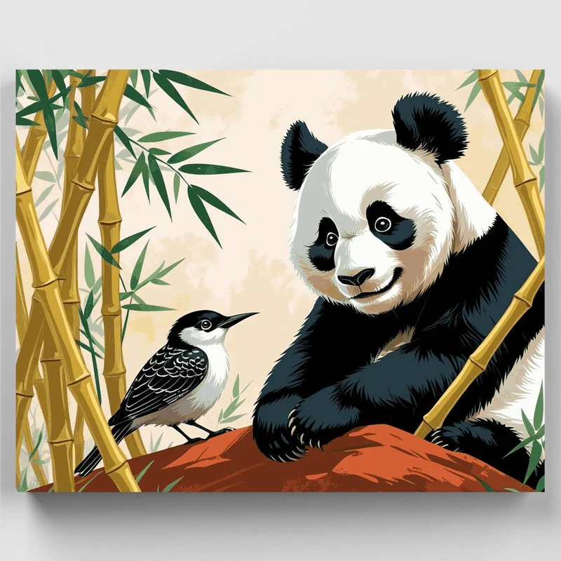 Panda and Bird in Bamboo Forest - Paint by Numbers Kit