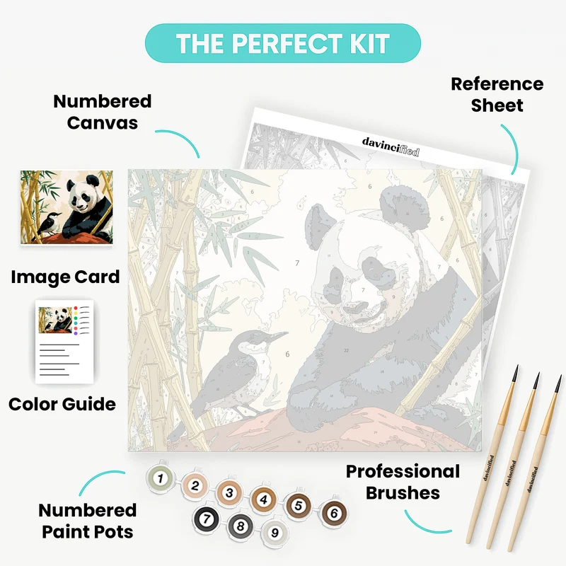 Panda and Bird in Bamboo Forest - Paint by Numbers Kit