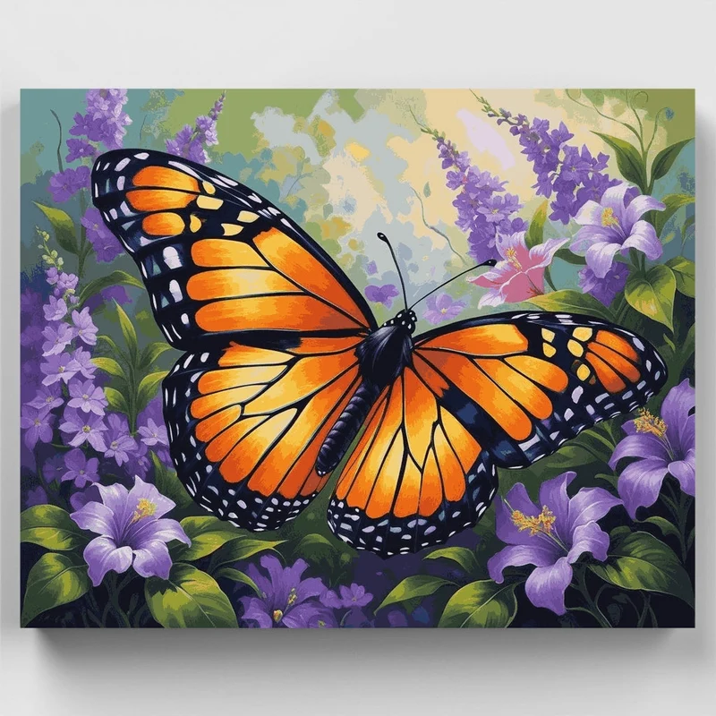 Monarch Butterfly in Purple Garden - Paint by Numbers Kit