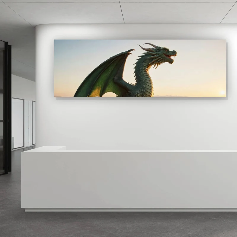 Poster Majestätischer Drache auf Felsen Panorama