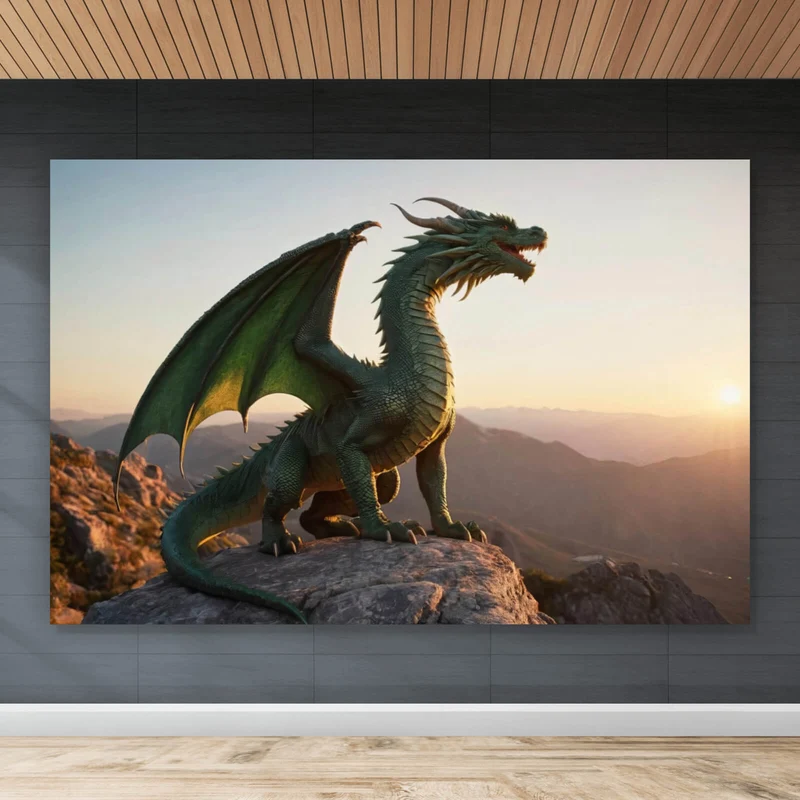 Poster Majestätischer Drache auf Felsen Querformat