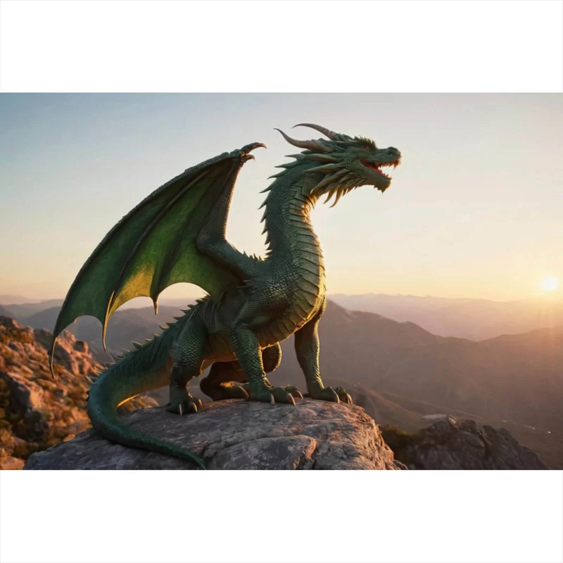 Poster Majestätischer Drache auf Felsen Querformat