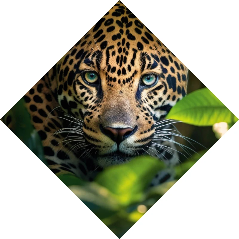 Leinwandbild Beeindruckendes Leoparden Porträt im Dschungel Raute