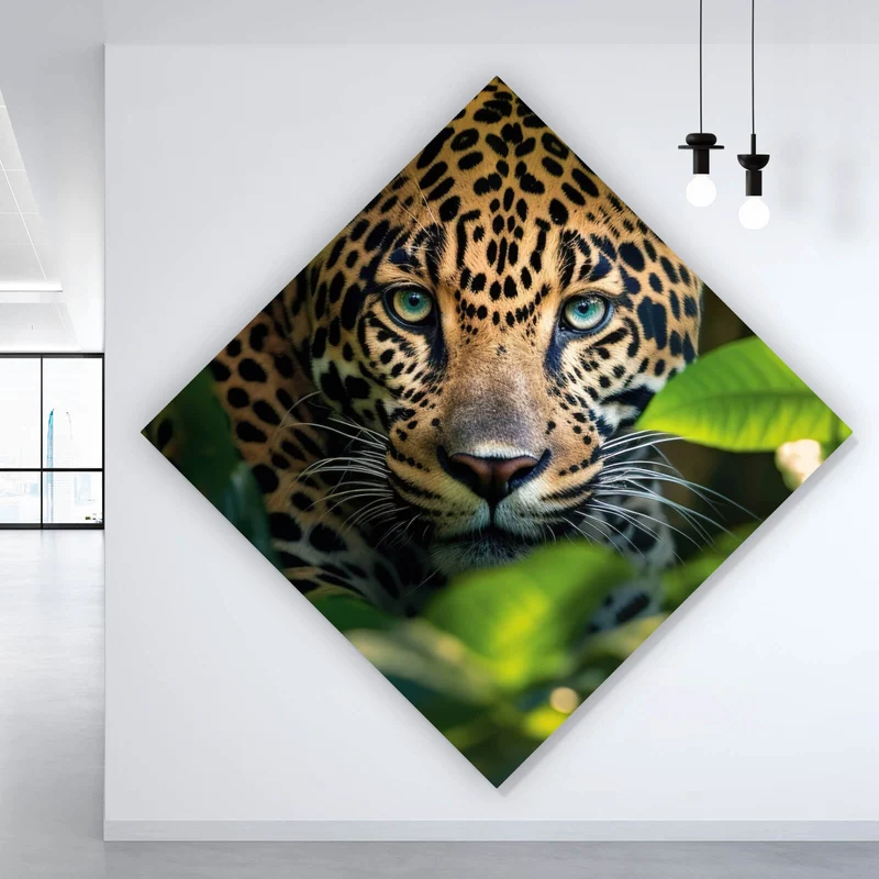 Poster Beeindruckendes Leoparden Porträt im Dschungel Raute