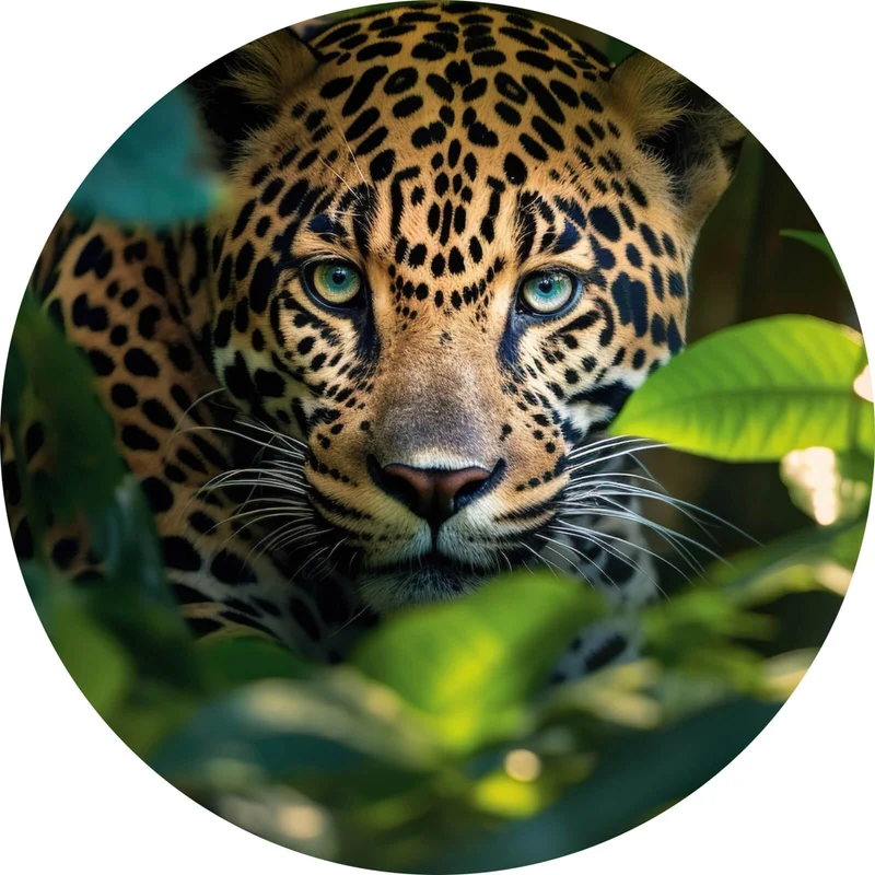 Aluminiumbild Beeindruckendes Leoparden Porträt im Dschungel Kreis