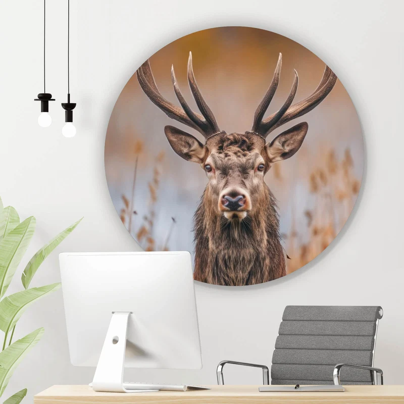 Aluminiumbild gebürstet Majestätischer Hirsch in der Natur Kreis