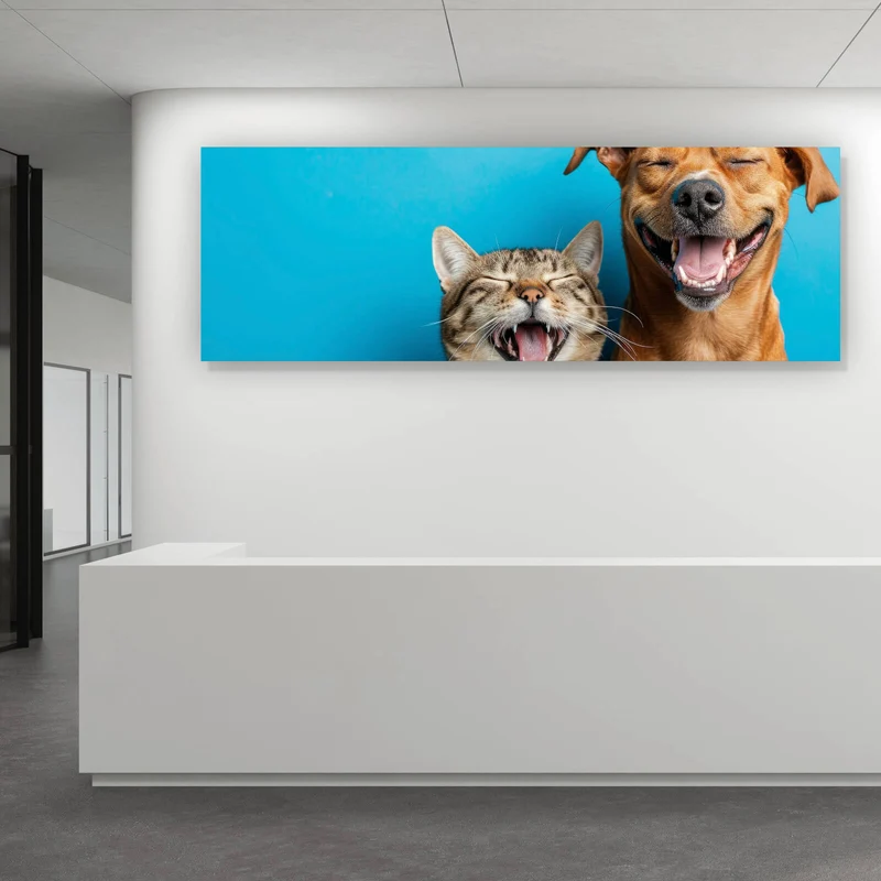 Spannrahmenbild Lachende Tiere vor blauen Hintergrund Panorama