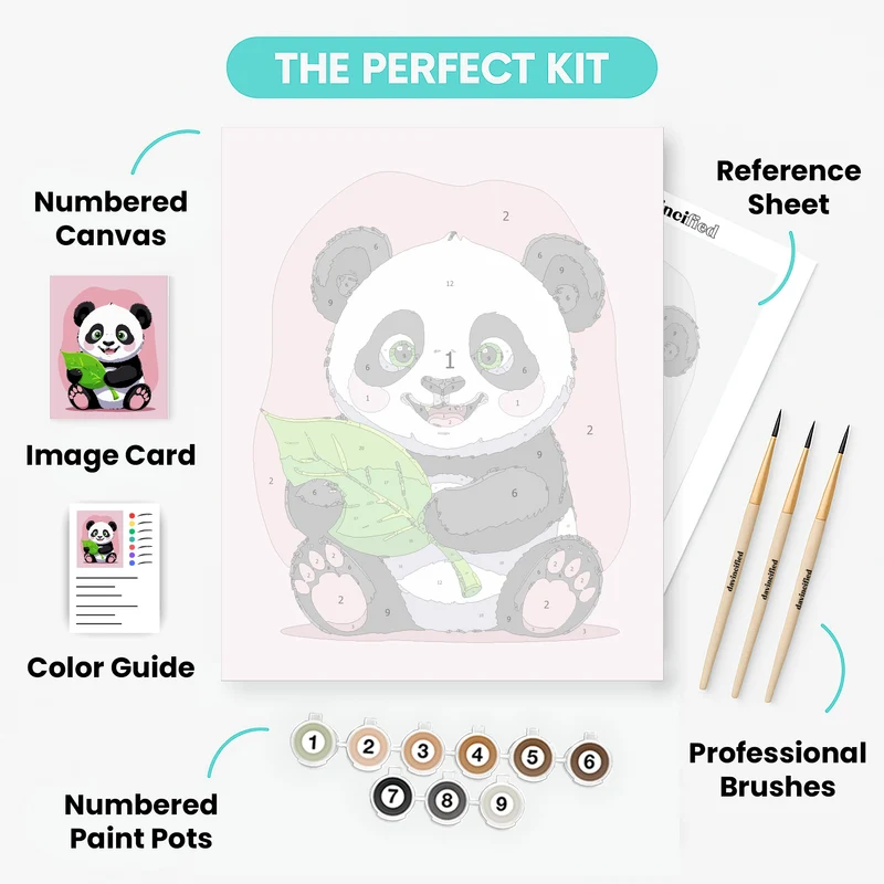 Adorable Panda with Leaf - Paint by Numbers Kit
