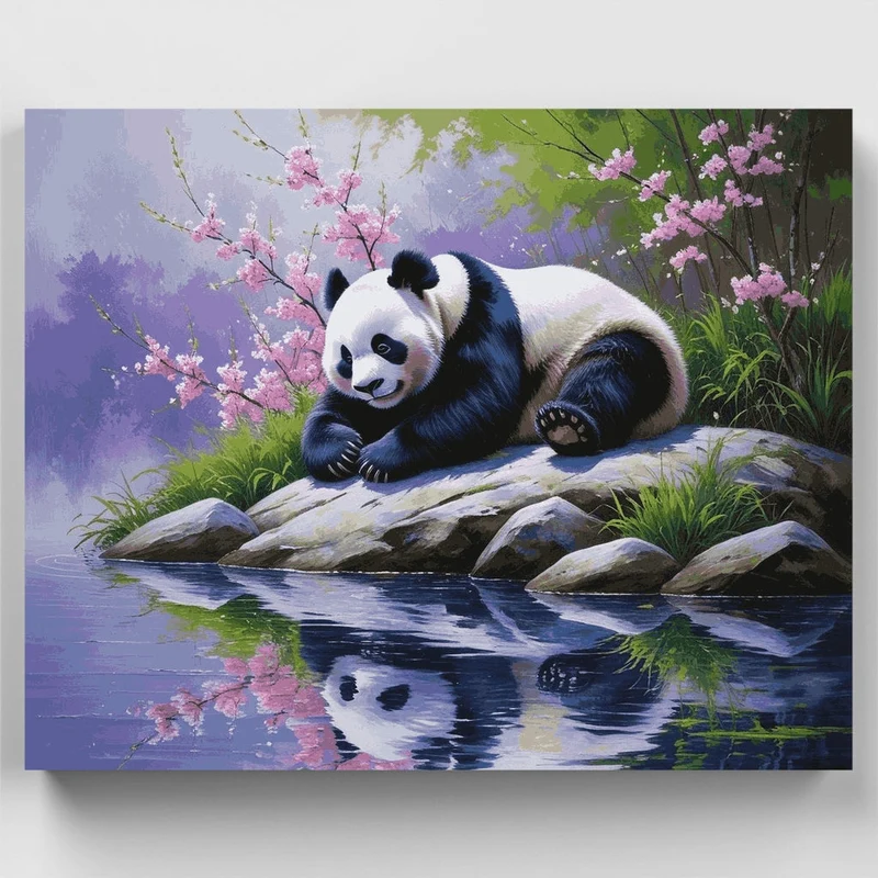 Panda Resting by Cherry Blossoms - Paint by Numbers Kit