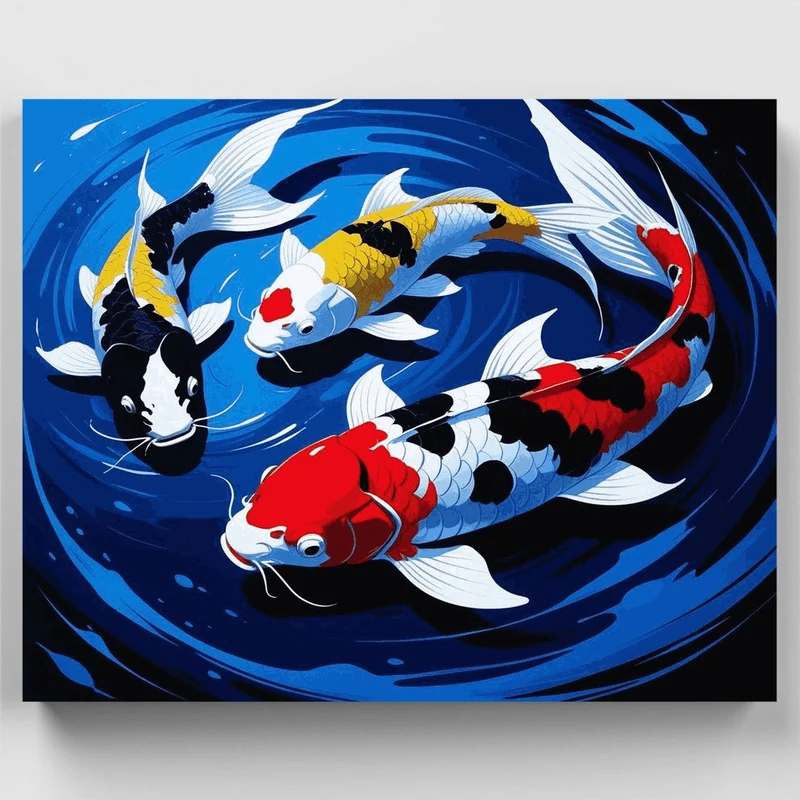Koi Fish Dance in Blue Waters - Paint by Numbers Kit