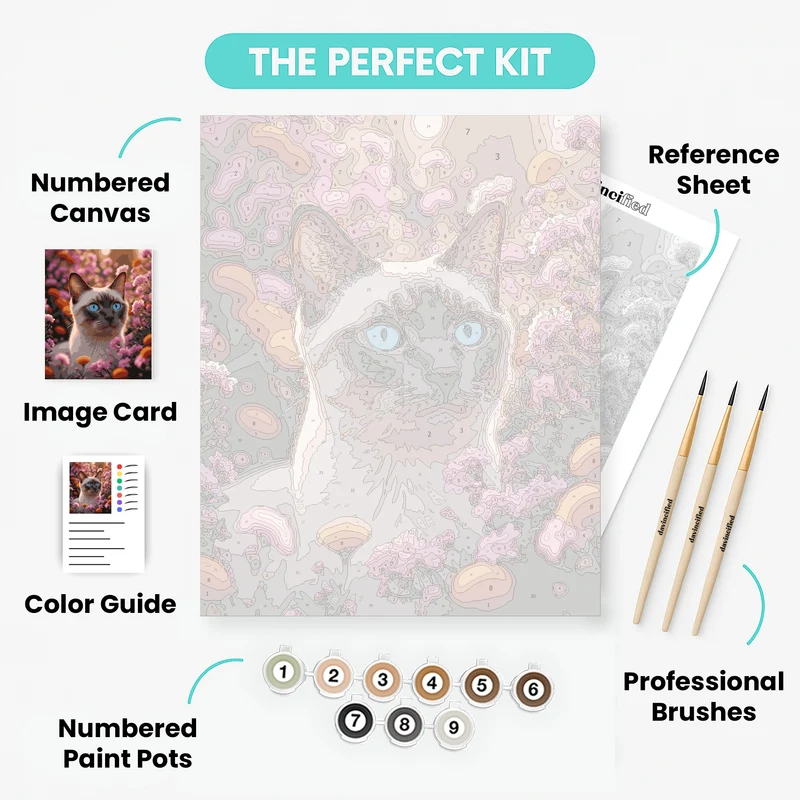 Siamese Cat in Blooming Garden - Paint by Numbers Kit