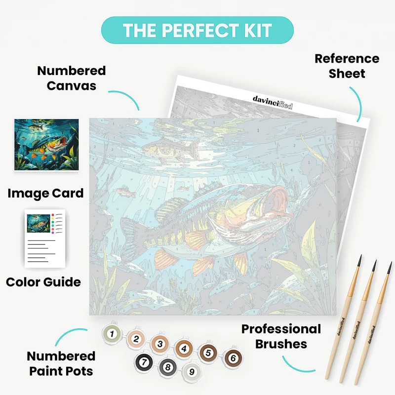 Vibrant Bass Fish Underwater Scene - Paint by Numbers Kit
