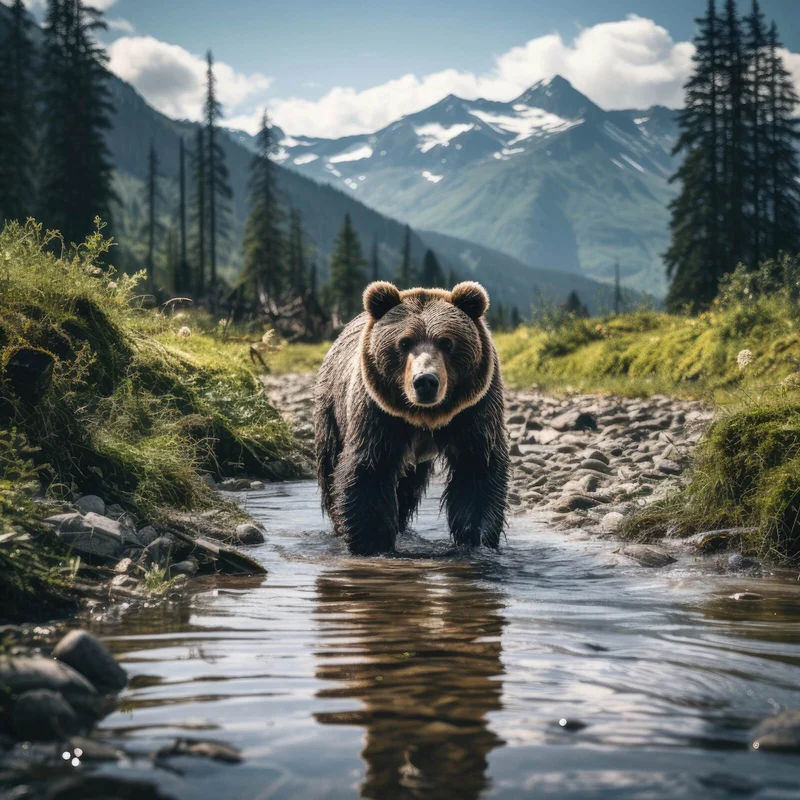 Spannrahmenbild Mächtiger Bär in natürlicher Umgebung Quadrat