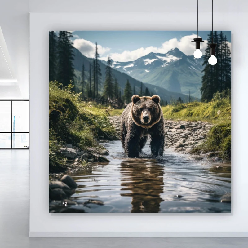 Acrylglasbild Mächtiger Bär in natürlicher Umgebung Quadrat
