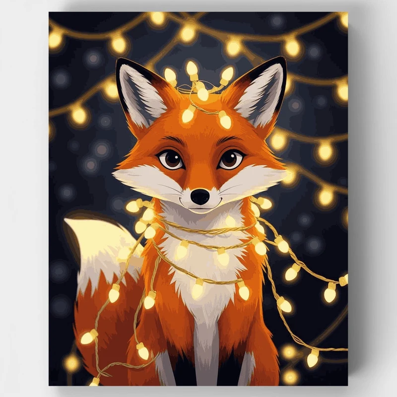 Festive Fox with String Lights - Paint by Numbers Kit