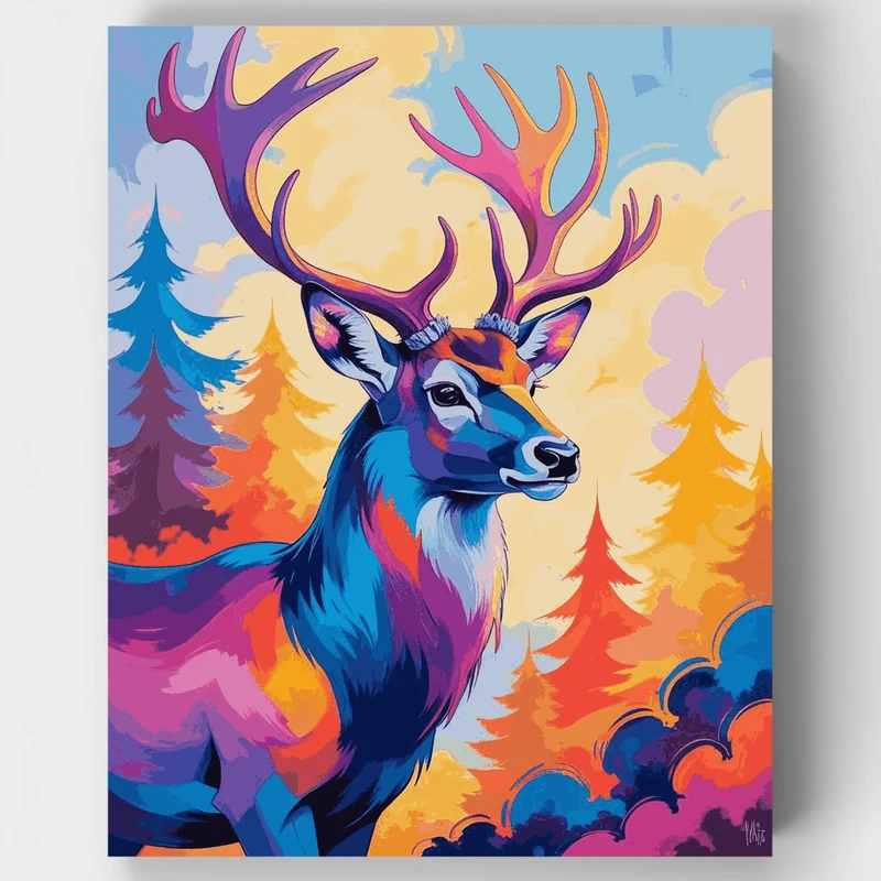 Vibrant Deer in Colorful Forest - Paint by Numbers Kit