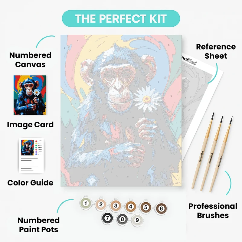 Colorful Chimp with Daisy - Paint by Numbers Kit