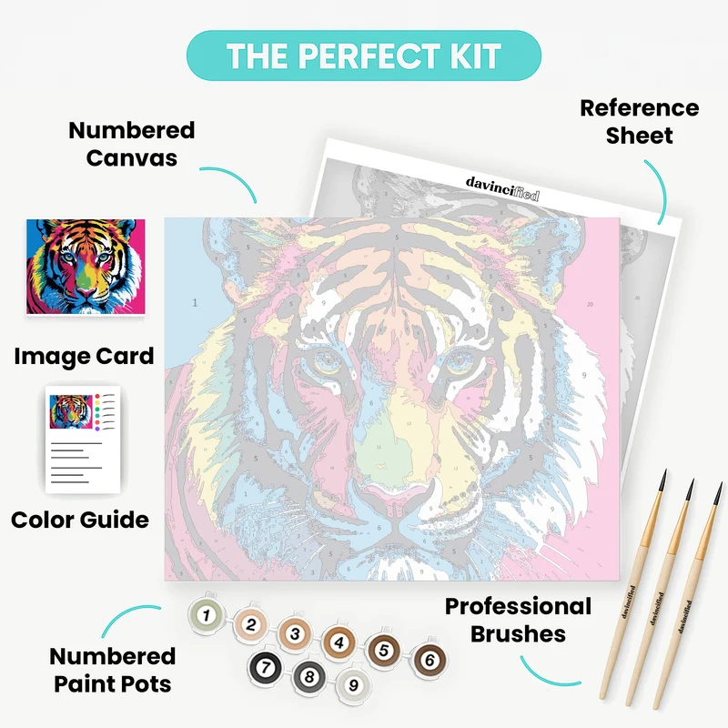 Neon Rainbow Tiger Face - Paint by Numbers Kit