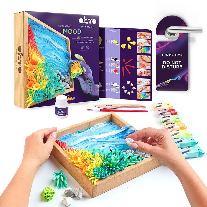 OKTO Modeling Clay Set in Wooden Frame, 21 x 21 cm, Ocean Calm