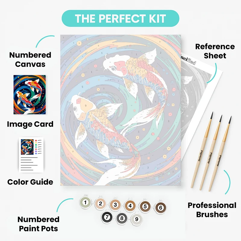 Koi Fish in Swirling Colors - Paint by Numbers Kit