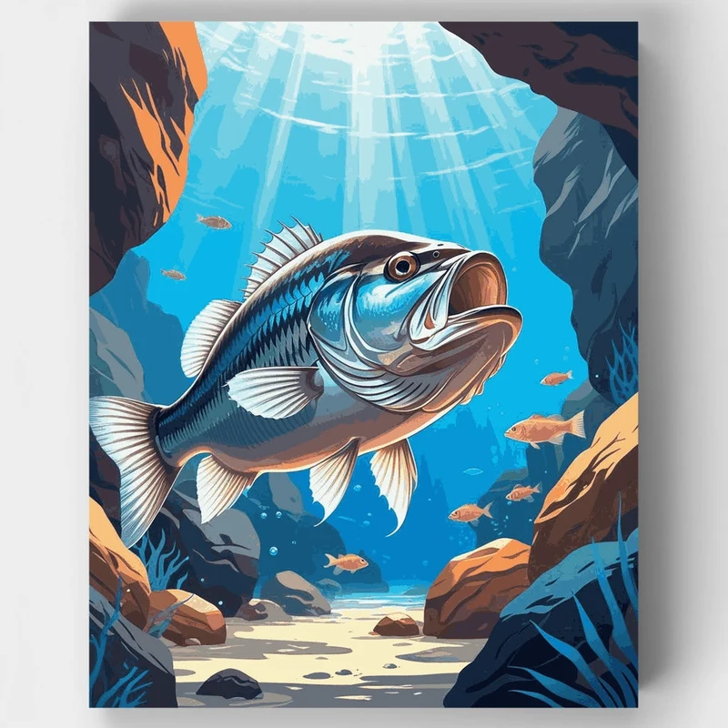 Majestic Bass Fish in Underwater Canyon - Paint by Numbers Kit
