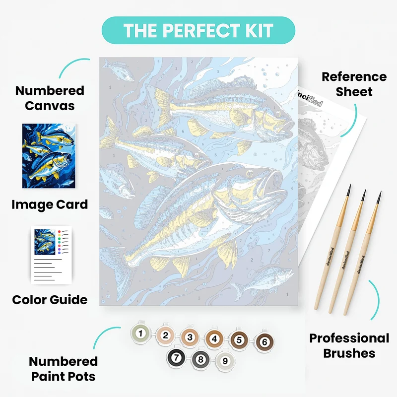 Majestic Yellow Fin Tuna School - Paint by Numbers Kit