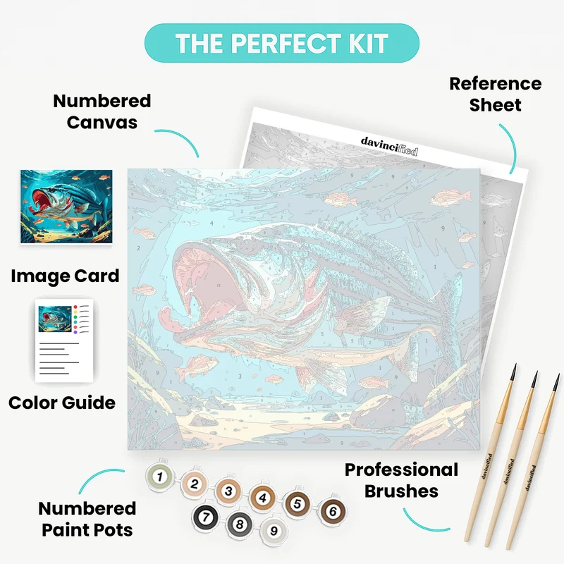 Fierce Bass Fish Underwater - Paint by Numbers Kit
