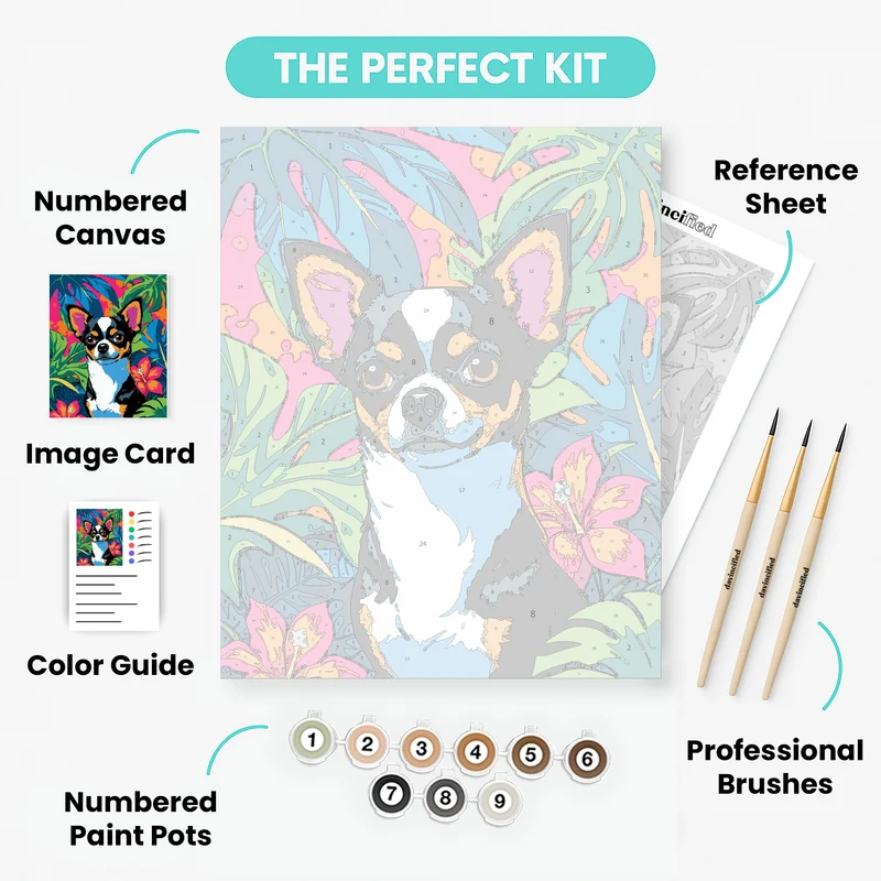 Vibrant Chihuahua in Tropical Paradise - Paint by Numbers Kit