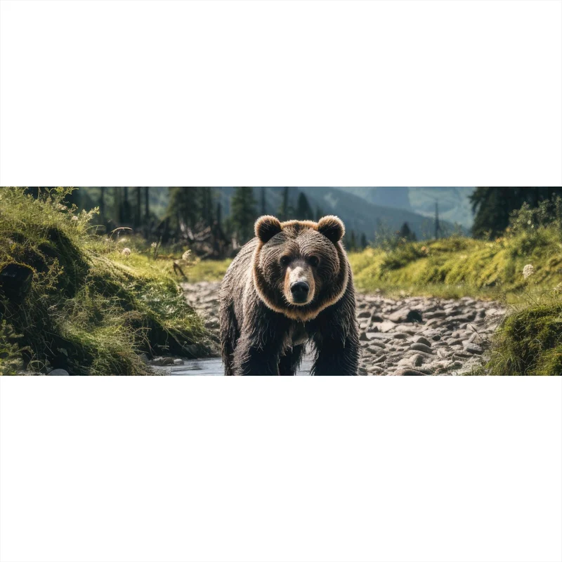 Leinwandbild Mächtiger Bär in natürlicher Umgebung Panorama