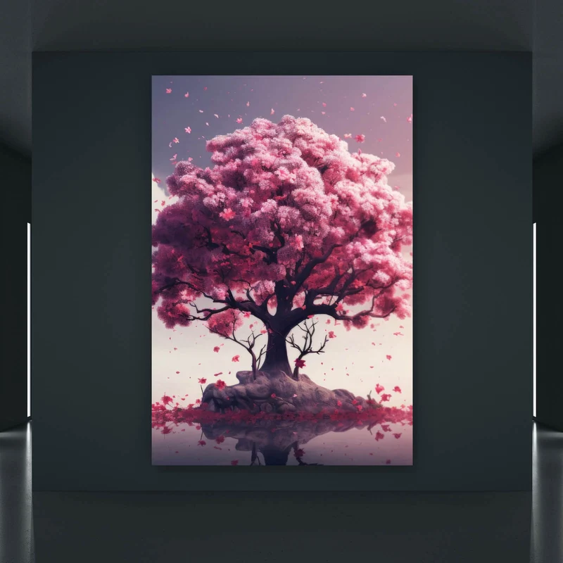 Aluminiumbild Beeindruckender Baum auf stiller Wasserfläche Hochformat