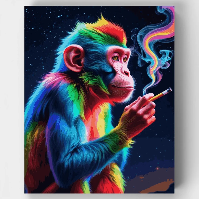 Rainbow Monkey Smoking - Paint by Numbers Kit