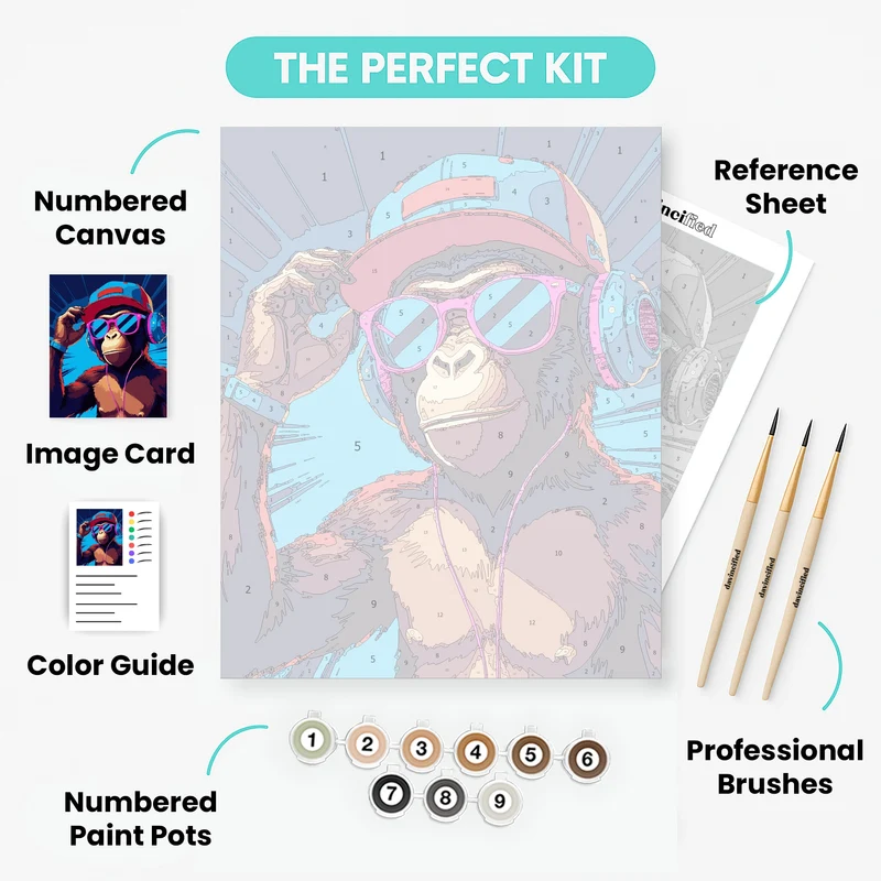 Cool Chimp with Headphones - Paint by Numbers Kit