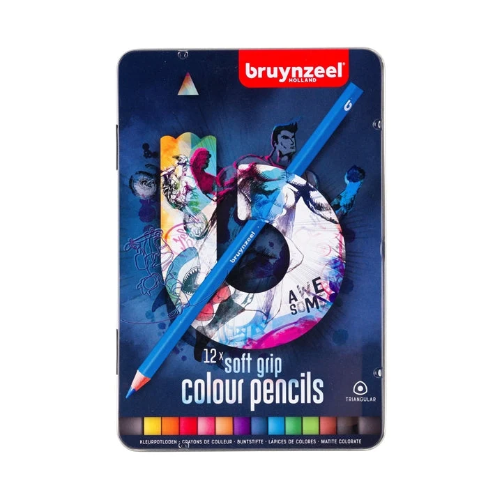 bruynzeel Triangular Colored Pencils in Tin, Set of 12