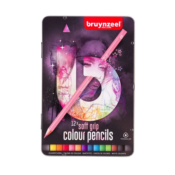 bruynzeel Triangular Colored Pencils in Tin, Set of 12