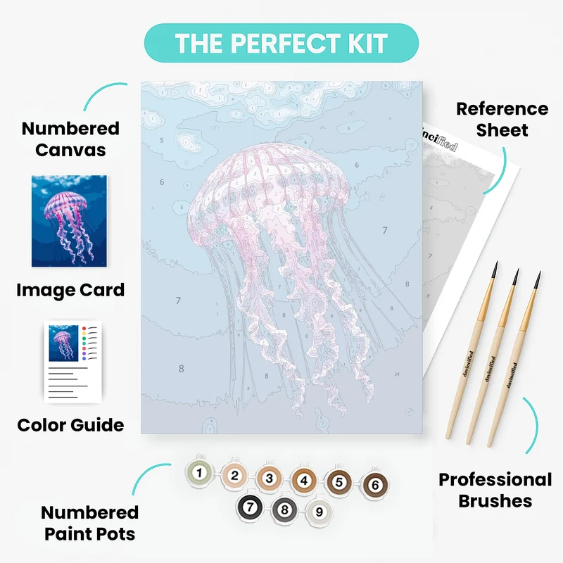 Pink Jellyfish in Deep Blue Ocean - Paint by Numbers Kit