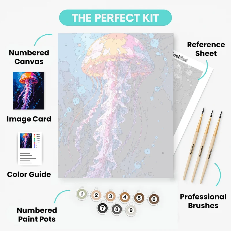 Rainbow Jellyfish in Deep Blue Ocean - Paint by Numbers Kit