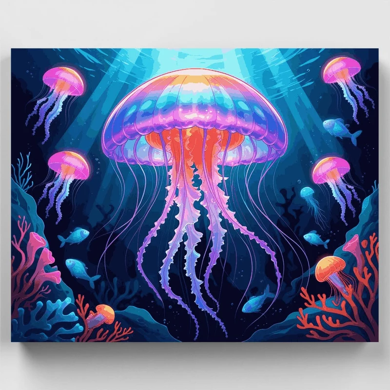 Vibrant Jellyfish Underwater Scene - Paint by Numbers Kit