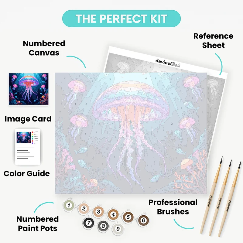 Vibrant Jellyfish Underwater Scene - Paint by Numbers Kit