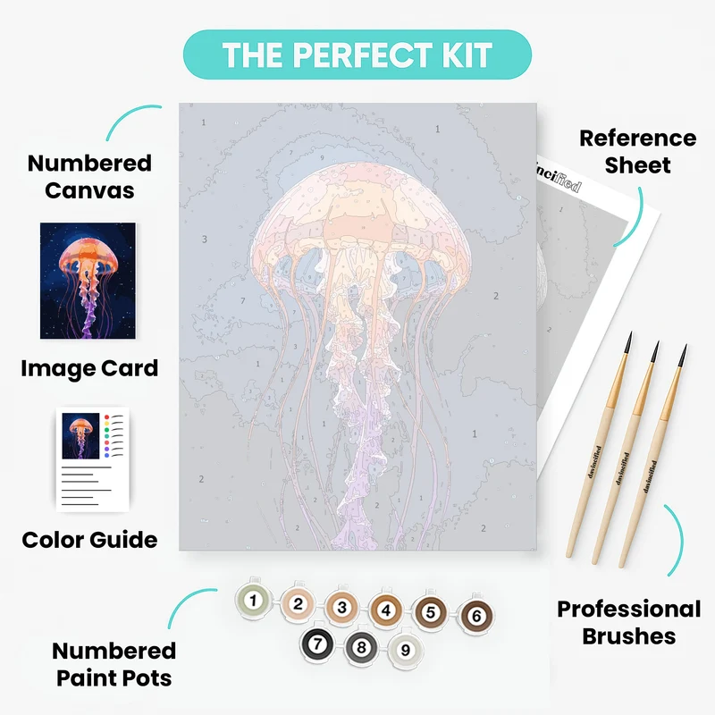 Luminous Jellyfish in Starry Ocean - Paint by Numbers Kit