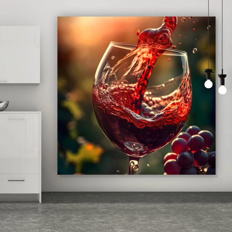 Acrylglasbild Edles Weinglas mit frischen Trauben Quadrat