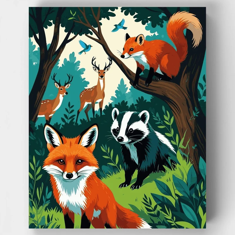 Woodland Creatures Forest Scene - Paint by Numbers Kit